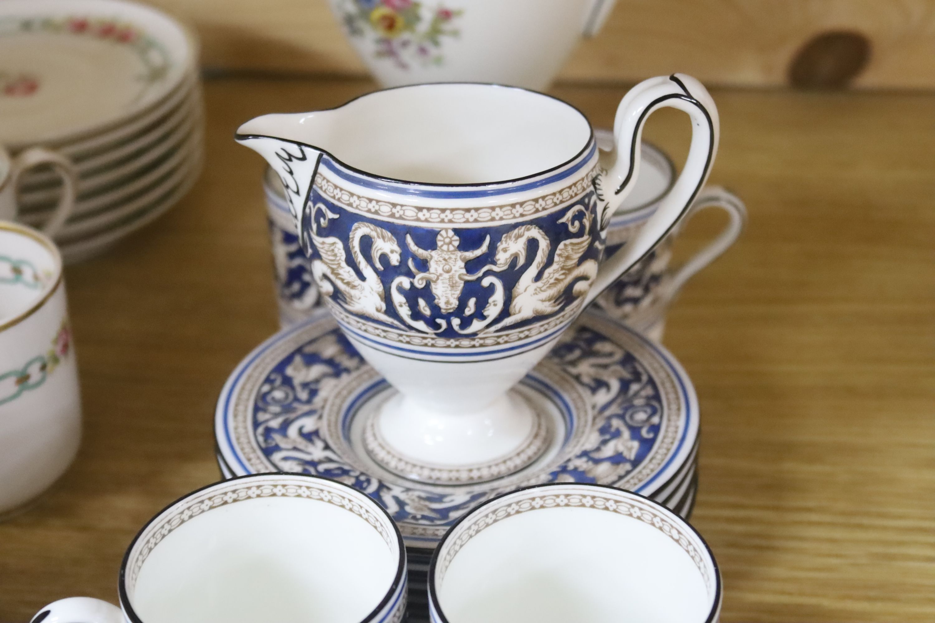 A Barolac opalescent glass vase, a Wedgwood black basalt teapot, Wedgwood and Spode coffee wares, etc.